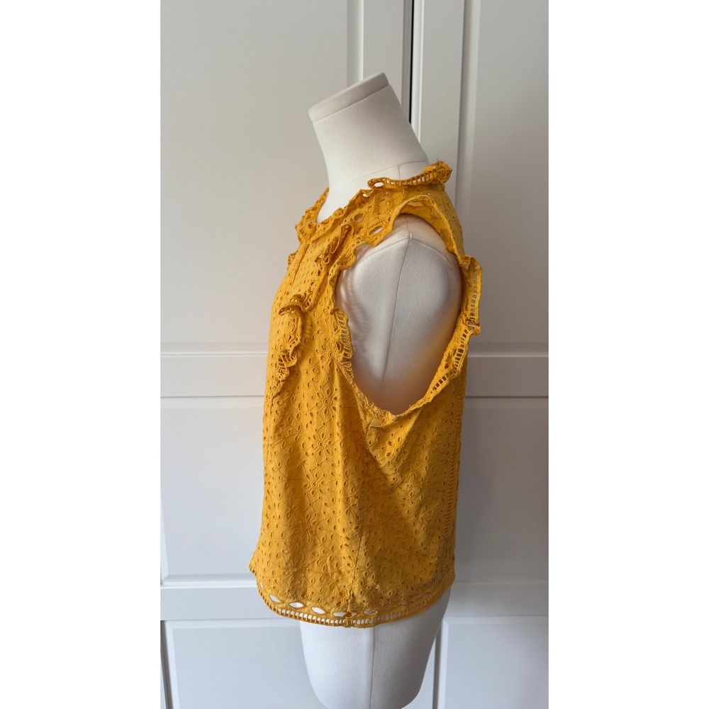Maeve‎ Anthropologie Tilly Yellow Cotton Eyelet Ruffle Sleeveless Blouse Size:4 - Picture 7 of 10